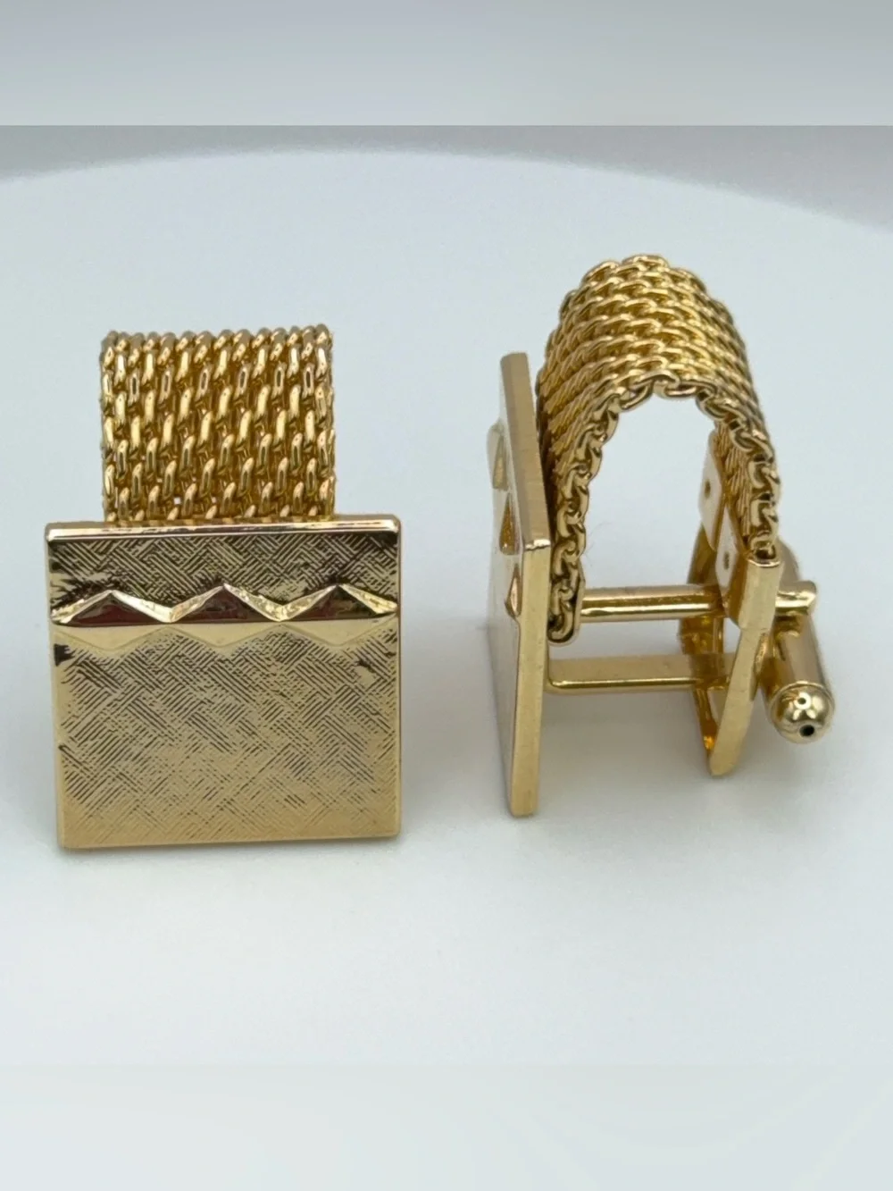 Textured Brushed Gold Tone Square Wrap Around Cufflinks